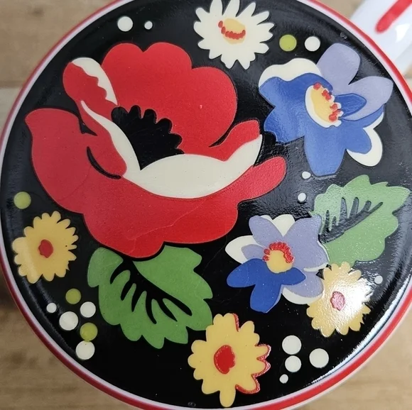 VERA BRADLEY POPPY FIELDS COFFEE MUG WITH LID RED BLACK BLUE - Picture 5 of 8